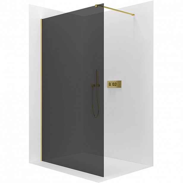 Sprchová zástěna Walk-in Onyx Cube L/P - 8 mm - hranatá vzpěra - zlatá, grafitové sklo - 120x200 cm