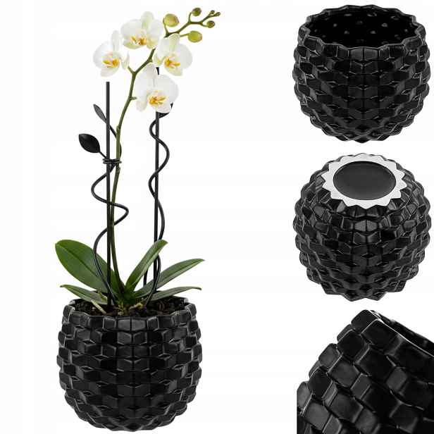 Květináč keramický obal černý Ø19 Cm 3D struktura konvexní matná