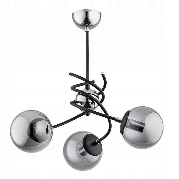 Závěsná lampa chrom černá skleněné koule 3xE14 10W do obývacího pokoje Salsa Alfa