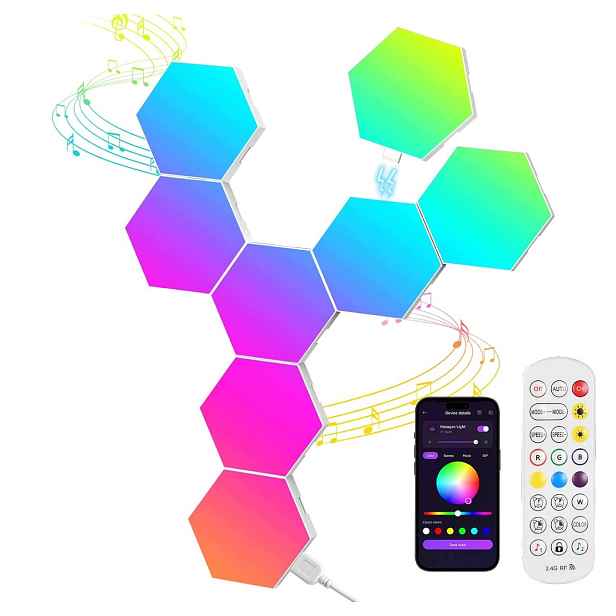 Herní Nástěnná Lampa Hexagon Rgb Modulární Synchronizace Hudby 8 Ks