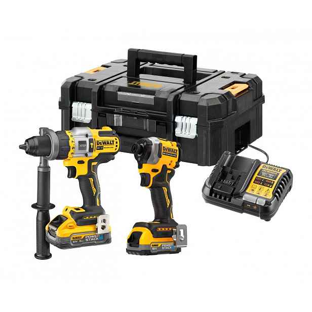 DeWALT - 18V AKU sada příklepové vrtačky a rázového utahováku, 1x aku 1,7 Ah, 1x aku 5,0 Ah, nabíječka DCK2052H1E1T