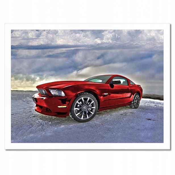 Plakáty v rámu 40x30 Červený Mustang Sníh