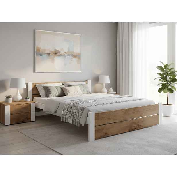 Postel IKAROS DOUBLE 120 x 200 cm, dub artisan/bílá Rošt: Bez roštu, Matrace: Bez matrace