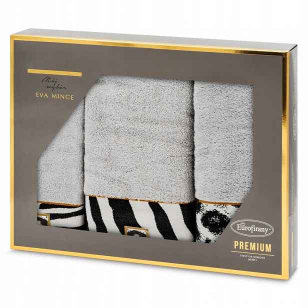 Sada ručníků v krabičce 3ks Eva stříbrná zebra 500 g/m2 Eva Minge