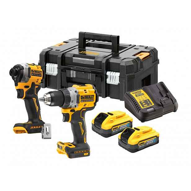DeWALT - 18V AKU sada vrtačky a rázového utahováku, 2x aku 5,0 Ah POWERSTACK, nabíječka DCK2051H2T