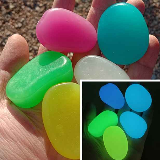 TEMU 72 ks Nadměrných Svítících Kamínků, Každý s Průměrem 1.77 Palců, 2.38 Fluorescenčního Písku Hortikulturní Dekorativní Kámen, Mini Pohádková