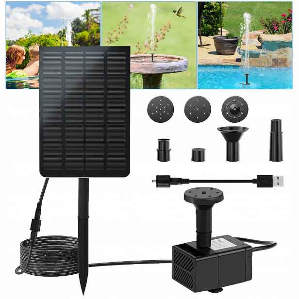 Fontána 2.5 W Se 7 Tryskami, Duální Režim Usb, Pro Zahradu A Balkon