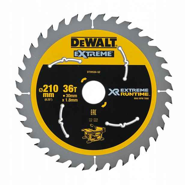 kotoučová pila 210 mm, 36 zubů, Xr Extreme Runtime Dewalt [DT99566-QZ]