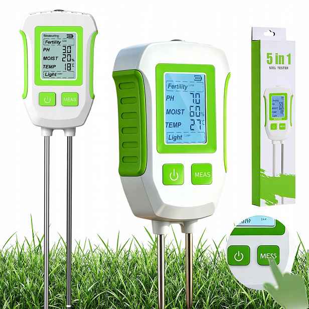 Kyseloměr Na Půdu Tester 5V1 S LCD Displejem, Úrodnost, Vlhkost Apod.