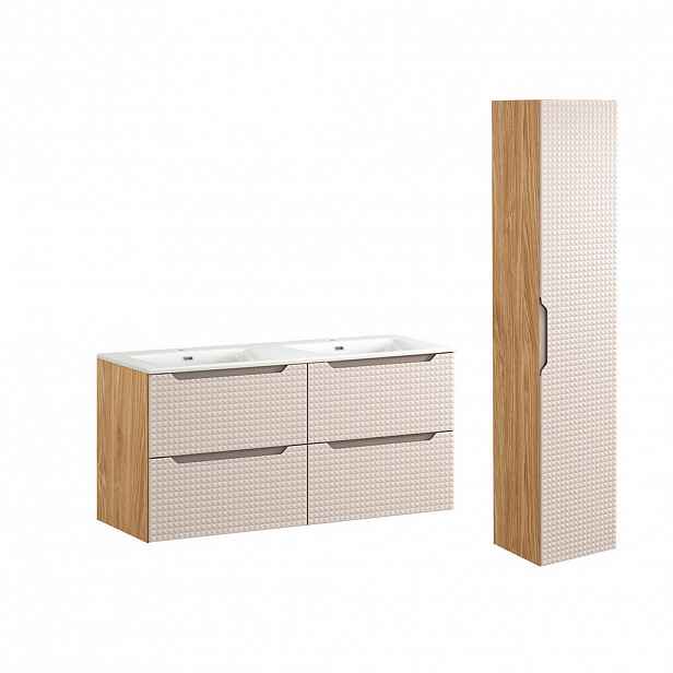 Petits-meubles KOUPELNOVÝ NÁBYTEK 121cm Mallory 2er-Set Béžová a dřevo