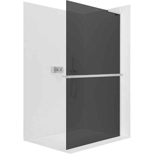 Sprchová zástěna Walk-in Onyx L-pravá vzpěra - 8 mm + polička/držák na ručníky - chrom, grafitové sklo - 50x200 cm