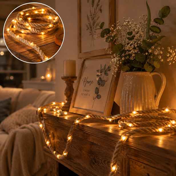 TEMU 1 ks Extra dlouhé 303CM 30-LED jutové provazové světlo, bateriová verze (baterie nejsou součástí balení), moderní vnitřní dekorativní světelné