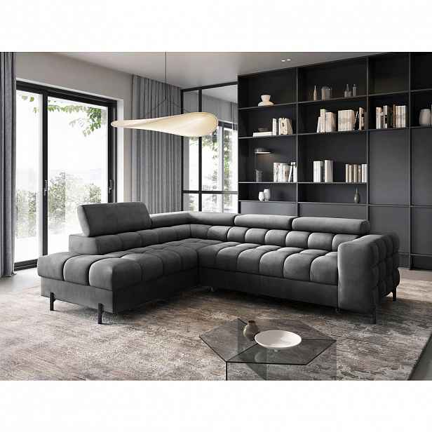 P & B ROHOVÁ SEDAČKA, textil, tmavě šedá