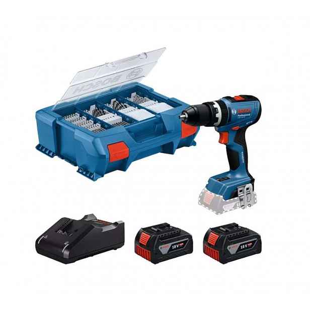 Bosch - 18V AKU vrtačka s příklepem a příslušenstvím, 2x aku 4,0 Ah GBA, nabíječka 06019N3307