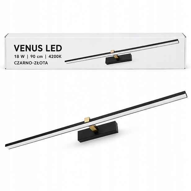 Do ložnice nástěnné svítidlo Venus 18W 90 cm černo-zlaté nad postel Led 4200K IP44