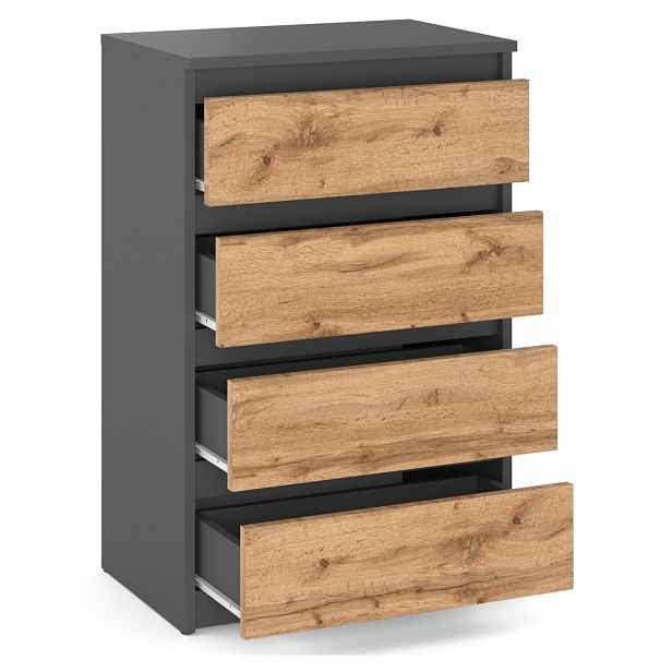 Komoda Se 4 Zásuvkami Šedý Dub Wotan 60 CM Moderní Vysoká Skříň Loft