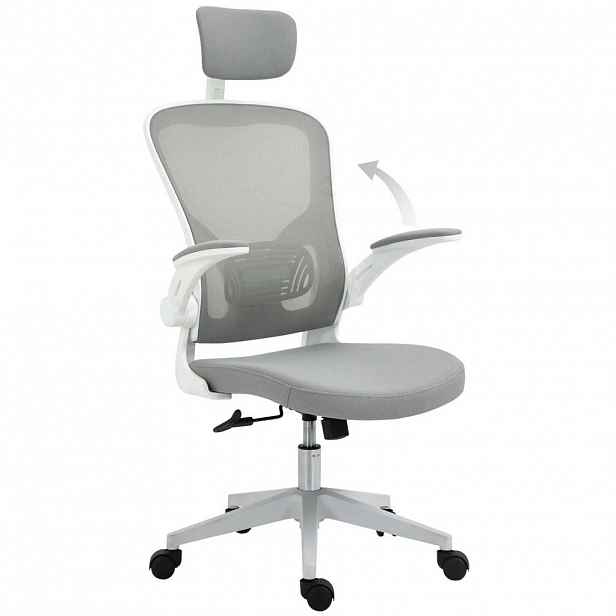 OKWISH KANCELÁŘSKÁ židle 65/64/114-122 cm šedá z plastu s opěrkou hlavy a houpací funkcí