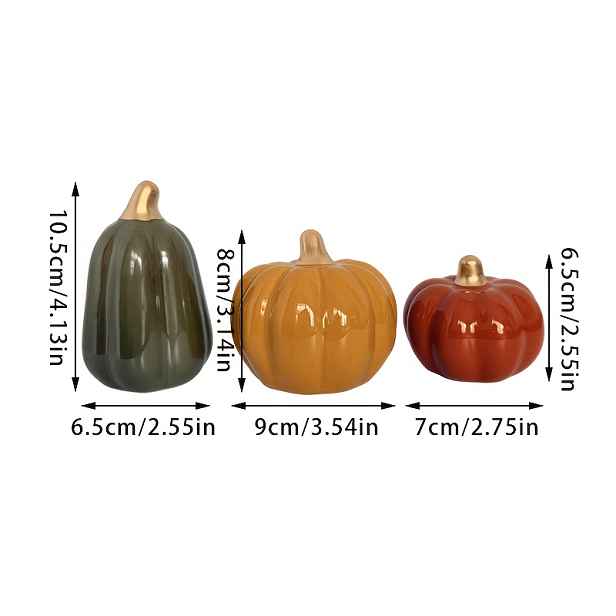 TEMU Sada 3 keramických ozdob ve tvaru dýně, Halloweenská podzimní domácí dekorace do obývacího pokoje, na stůl, do vchodu, dýňové ozdoby, sváteční