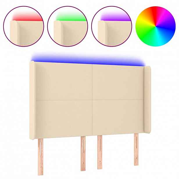 vidaXL Čelo postele s LED krémové 147 x 16 x 118/128 cm textil