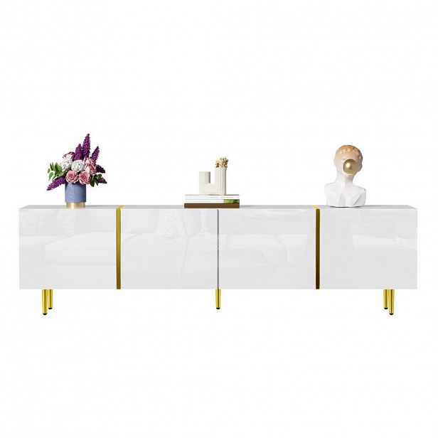 OKWISH TV stolek 170/35/46 cm bílá z MDF s vysokým leskem a čtyřmi dvířky se soft-close