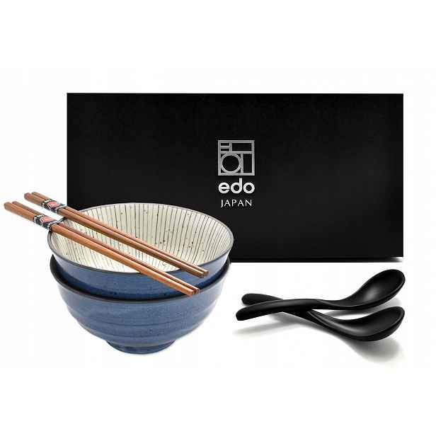Sada 2 misek s lžícemi a paličkami Udon Shima Blue 800 ml Box