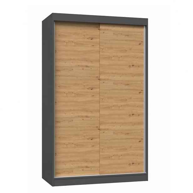 Šatní skříň 120 cm s posuvnými dveřmi RANNO 1 - dub artisan / antracitová
