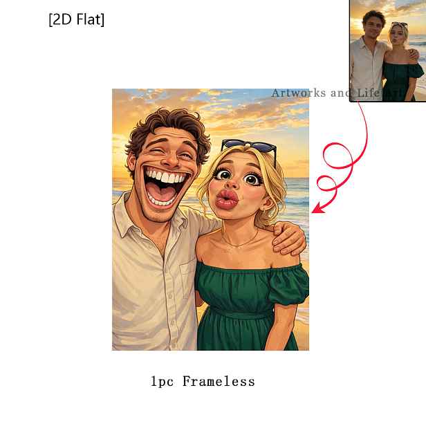 TEMU 2D Plochá, Personalizovaná Rodinná Fotografie Přeměněná na Kreslený Styl, Nerámované Zarámované Nástěnné Umění, Plné Kreativity a Pohádkového