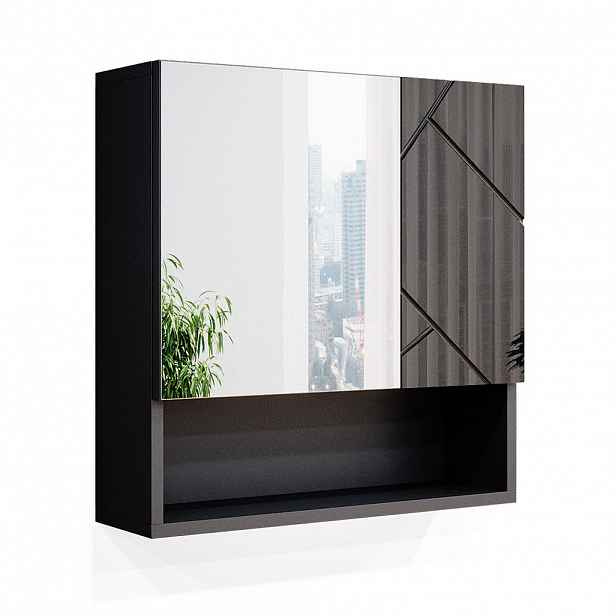 Vicco KOUPELNOVÁ ZRCADLOVÁ SKŘÍŇKA Irma Antracitový vysoký lesk 54 x 55 cm