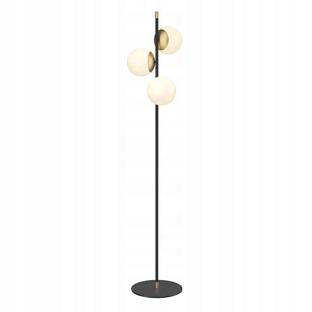 Stojací podlahová lampa černá zlatá, bílé skleněné koule 150 cm Maytoni