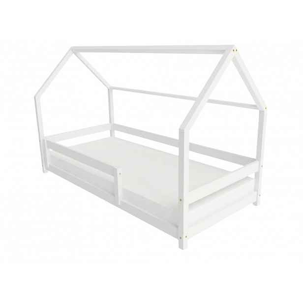 Benlemi Dětská postel domeček LUCKY s bočním štítem Zvolte barvu: Bílá, Zvolte rozměr: 90x190 cm, Zvolte zábranu: S přední zábranou