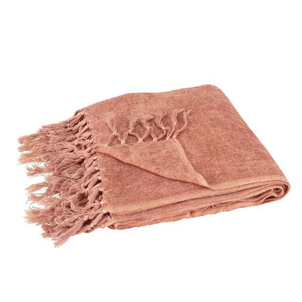 Růžový pléd se střapci a viskózou Plaid Tassel – 170*130*0,5 cm J-Line by Jolipa