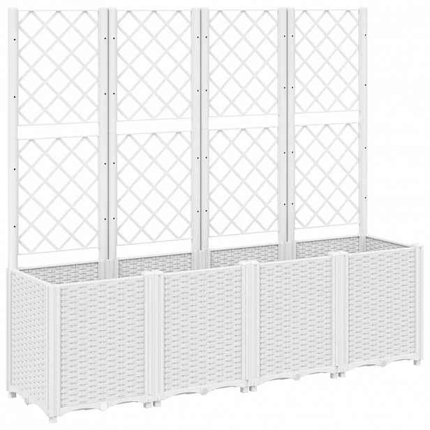 vidaXL Zahradní truhlík s treláží bílý 160 x 40 x 140 cm PP