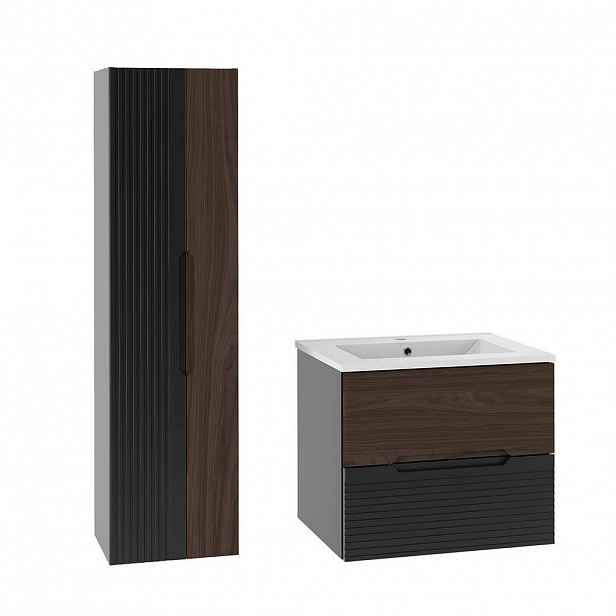 Petits-meubles KOUPELNOVÝ NÁBYTEK 60cm Sylla 2er-Set Černá a dřevěná