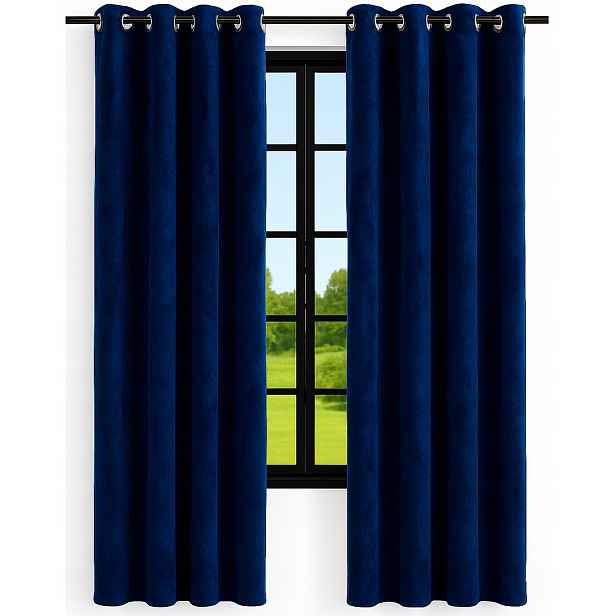Velurové hotové záclony 250x140 hladké záclony velvet štory Tmavě Modré