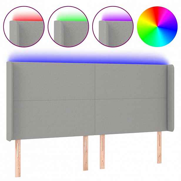 vidaXL Čelo postele s LED světle šedé 163x16x118/128 cm textil