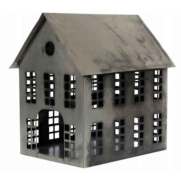 Lampion Domek kovový Stříbrný loft skandinávský 35x30x23 cm
