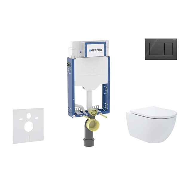 SANITINO - Set předstěnové instalace, klozetu Oudee a sedátka softclose, tlačítko Sigma20, černá lesk/černá mat SANI11CA51105