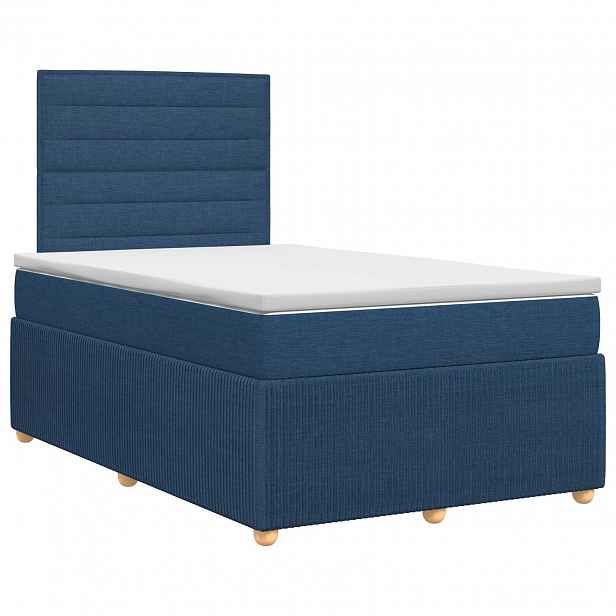 vidaXL Postel boxspring s matrací s čelo Modrá 120 x 190 cm Textil