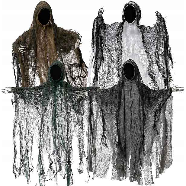 Sada 4 závěsných halloweenských dekorací duchů, ponurý žnec