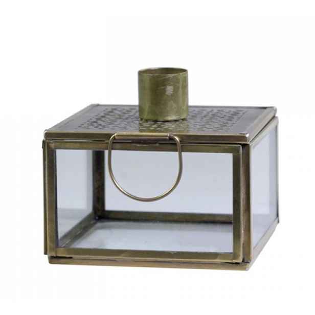 Bronzový antik svícen na úzkou svíčku s boxem Franco - 9*9*8,5cm Chic Antique