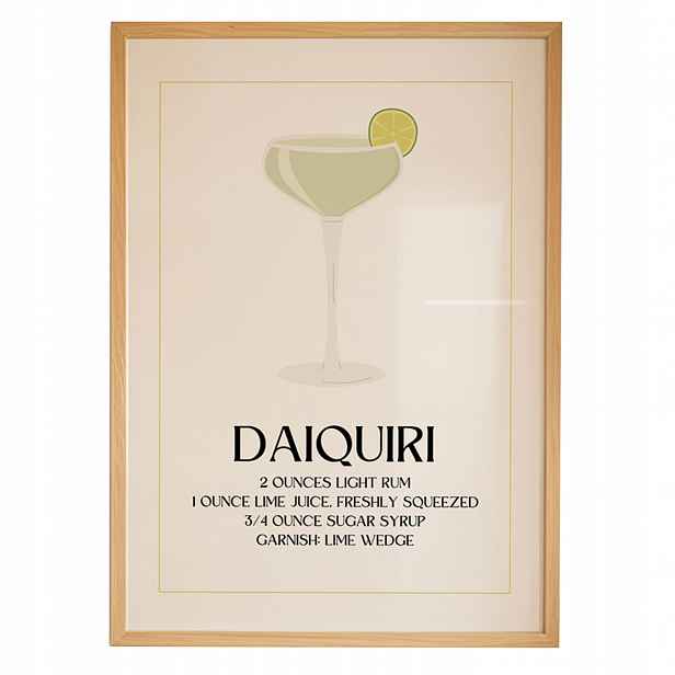 Plakát Daiquiri A3 Recept Drink Bar Obraz Rámeček Dřevěný 30x42 cm
