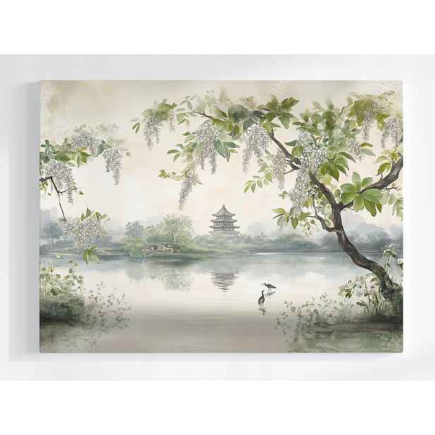 Plakát Zahrada Park Asie Japonsko Pagoda Jezero Ptáci 100x75