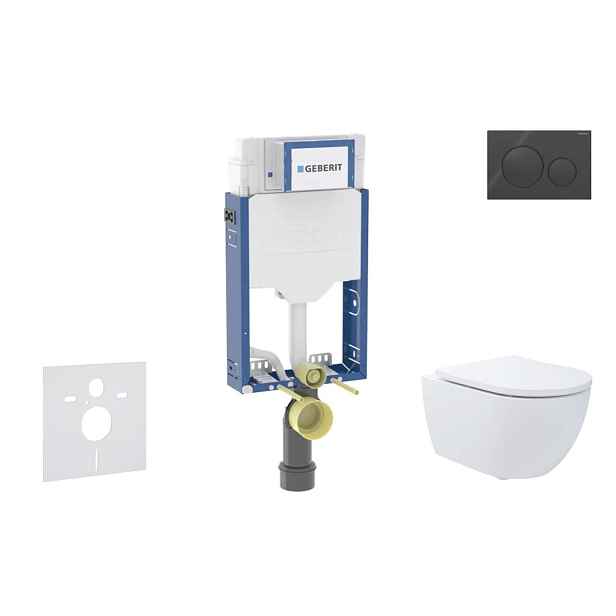 SANITINO - Set předstěnové instalace, klozetu Oudee a sedátka softclose, tlačítko Sigma20, černá lesk/černá mat SANI11CA51107