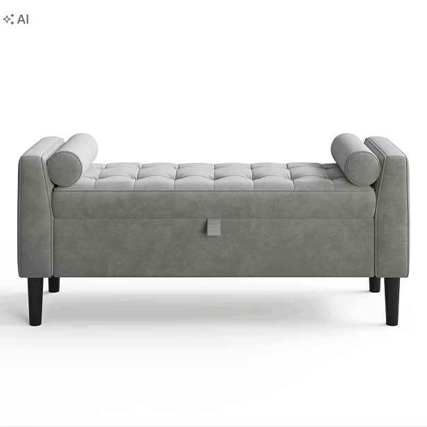 Taburet s úložným prostorem Garvee 118x55x43 cm čalouněná lavicí šedá