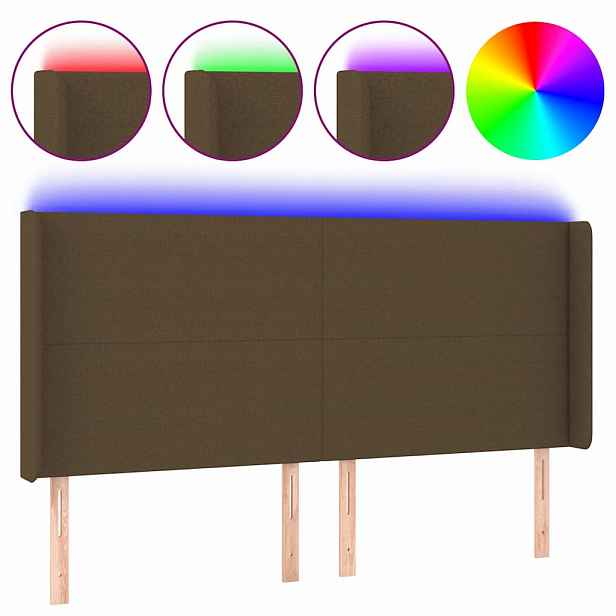 vidaXL Čelo postele s LED tmavě hnědé 163 x 16 x 118/128 cm textil