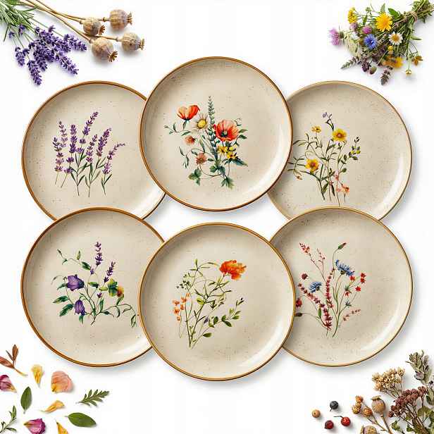 Talíř Set 6 ks Keramických Jídelních Talířů 24 cm Polní Květiny