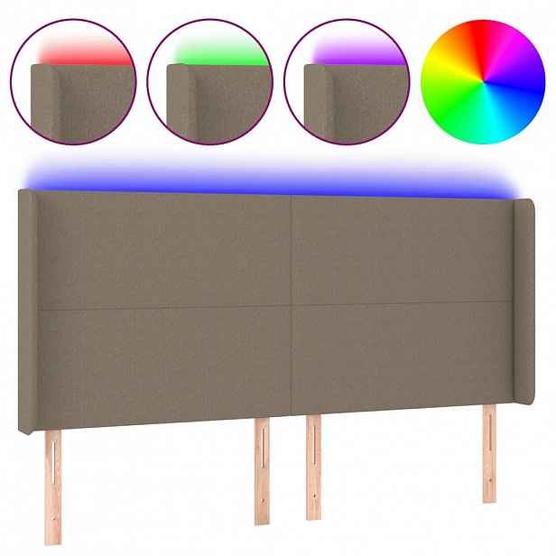 vidaXL Čelo postele s LED taupe 163 x 16 x 118/128 cm textil