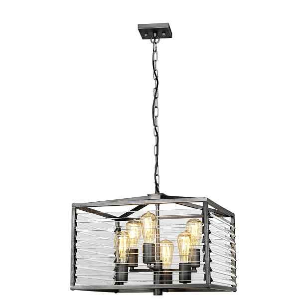 Závěsná lampa Louvre 6xE27 60W šedá Elstead s industriální regulací