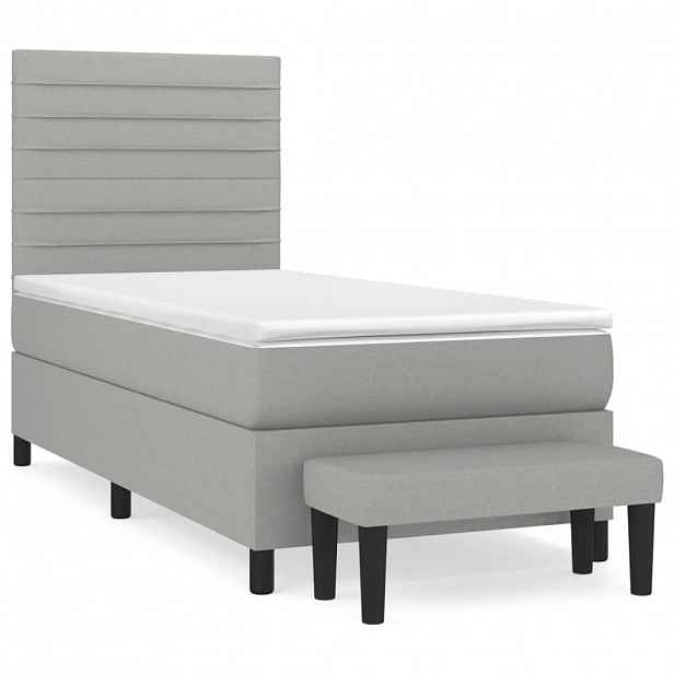 vidaXL Box spring postel s matrací světle šedá 90x190 cm textil