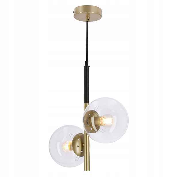 Candellux závěsná lampa Duo 2xE14 15W černo-zlatá, skleněné koule